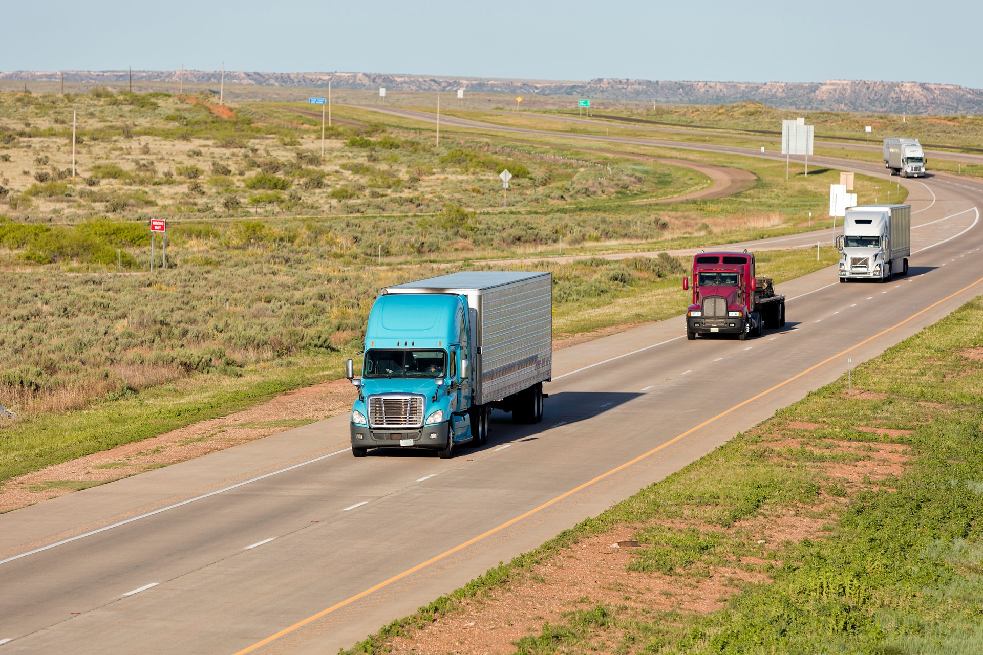 Trucks Speeding on Route 66 in Texas, USA